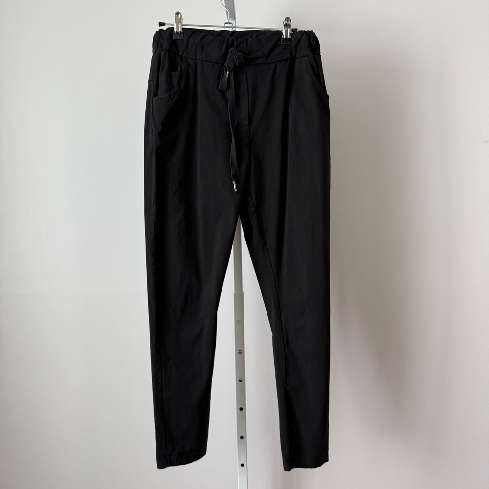 Marisima OS Black Jogger Pants Pull On Drawstring Italian Tapered Mobwife Casual